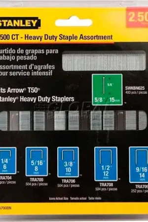 Fan Favorite Stanley TRA700BN Heavy-Duty Narrow Crown Staple & Brad Asst, 2,500 Pk