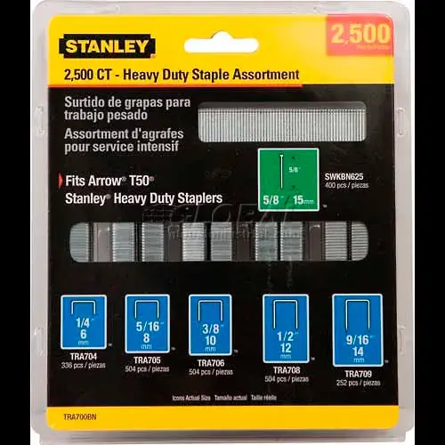 Fan Favorite Stanley TRA700BN Heavy-Duty Narrow Crown Staple & Brad Asst, 2,500 Pk