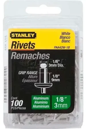 Stanley PAA42W-1B Aluminum Rivets White 1/8" x 1/8", 100 Pack - Pkg Qty 5 Limited Offer