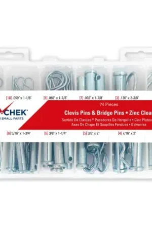 Instant Buy Clevis Pin and Bridge Pin Assortment Carbon Steel Plain 74 Piece