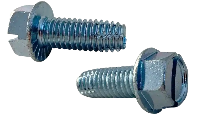 Same Day Shipping 1/4-20 X 1-1/4" Type F Thread Cutting Screws Serrated Indented Hex Washer Head Slotted Drive Steel Zinc & Bake (2000 / Pkg.)