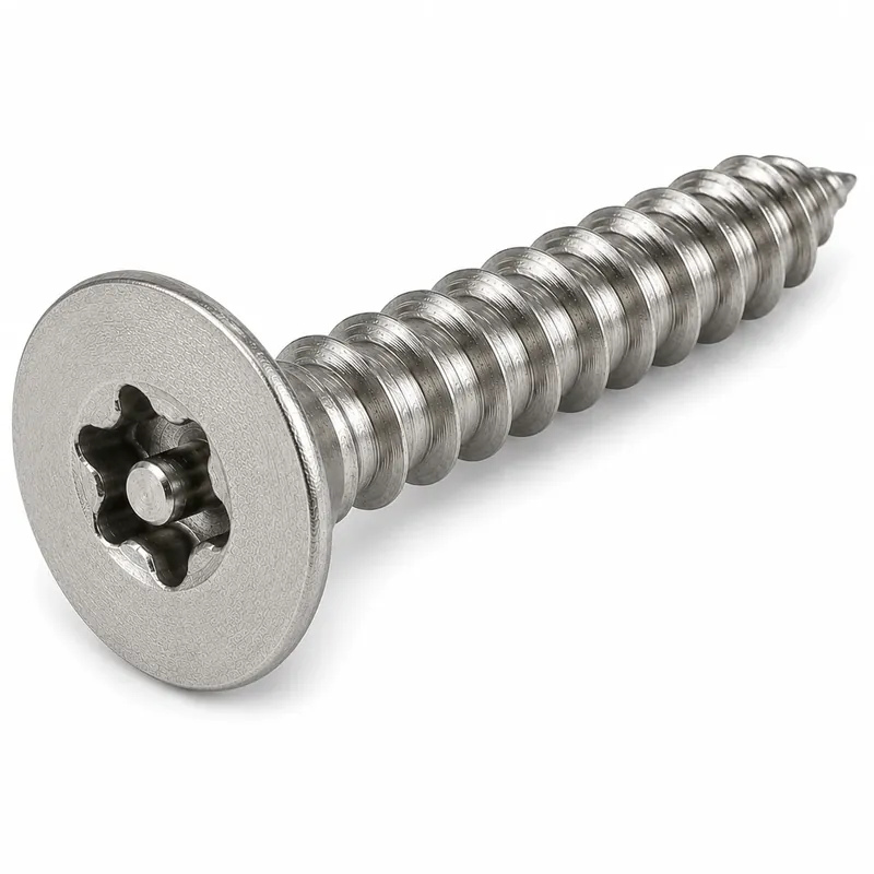 Sale 6 X 1-1/2" Tamper Resistant Sheet Metal Screws Flat Head Pin-In Six Lobe Drive 18/8 Stainless Steel (100 / Pkg.)