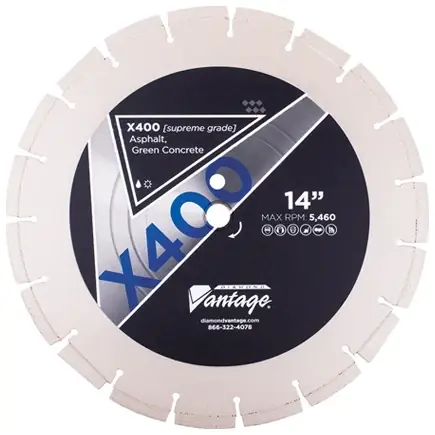 Diamond Vantage 1411EX4-4 14" x 0.110" Diamond Blade for Asphalt/Green Concrete X400 - ASPHALT 10mm Segments Genuine