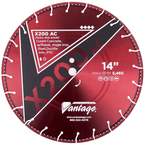 Low Price Diamond Vantage 1814EDUX2-AC2 18" x 0.145" x 1" Diamond Blade for Pvc Pipe/Steel/Cast Iron/Ductile Iron Pipe/Reinforced Concrete X200-AC