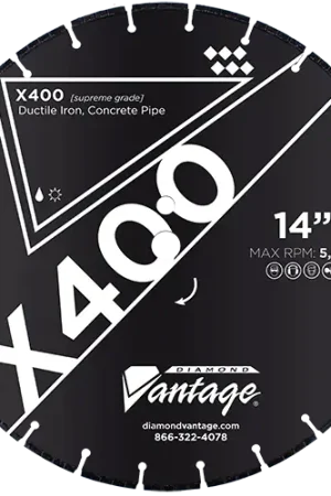 Diamond Vantage 1211BEDDIX4-4 12" x 0.110" Diamond Blade for Ductile Iron/Concrete Water Mains X400 - DUCTILE IRON Direct From Factory
