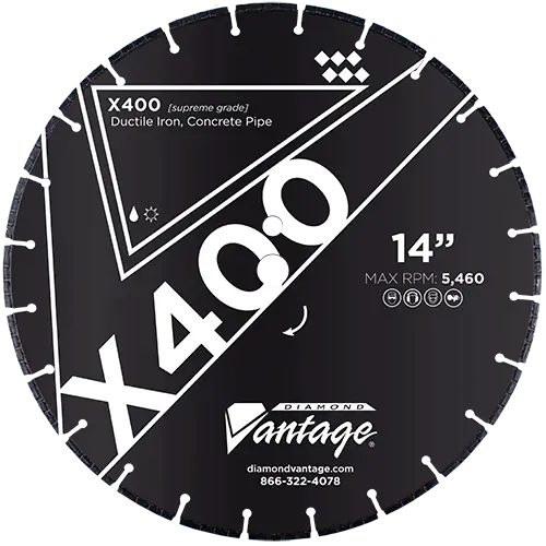 Diamond Vantage 1211BEDDIX4-4 12" x 0.110" Diamond Blade for Ductile Iron/Concrete Water Mains X400 - DUCTILE IRON Direct From Factory
