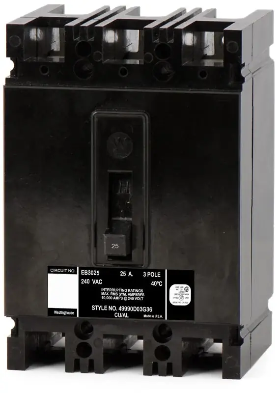 Eaton / Westinghouse EB3025 - 25A 3 Pole Molded Case Circuit Breaker Certified