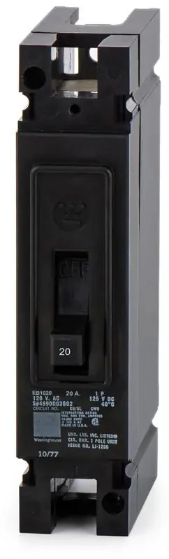 Eaton / Westinghouse EB1020 - 20A 1 Pole Molded Case Circuit Breaker Best Choice