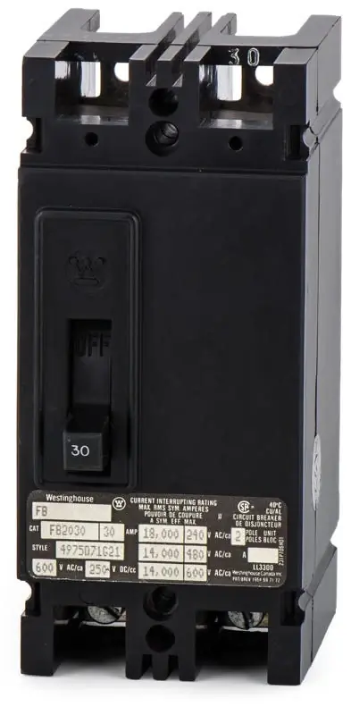 Clearance Eaton / Westinghouse FB2030 - 30A 2 Pole Molded Case Circuit Breaker