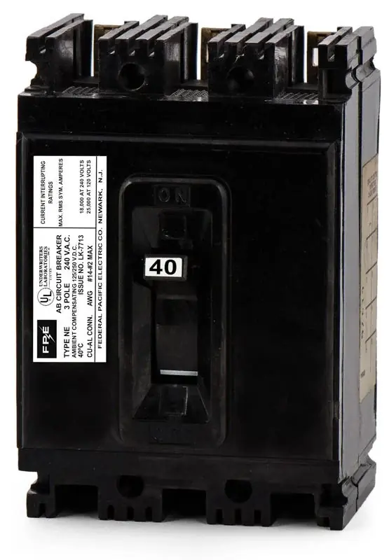 Must Have Federal Pacific NE233040 - 40A 3 Pole Molded Case Circuit Breaker
