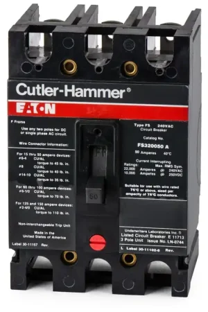 Eaton / Cutler-Hammer FS320050A - 50A 3 Pole Molded Case Circuit Breaker Special Discount