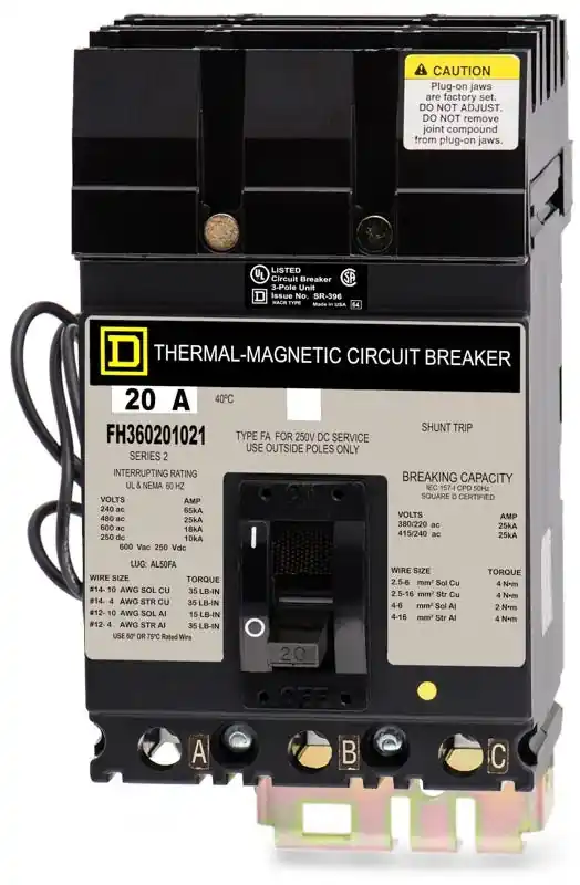 Sale Square D FH36020-1021 - 20A 3 Pole Molded Case Circuit Breaker