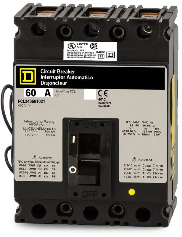 Certified Square D FCL34060-1021 - 60A 3 Pole Molded Case Circuit Breaker