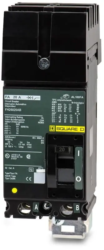 Square D FH26020AB - 20A 2 Pole Molded Case Circuit Breaker Fan Favorite