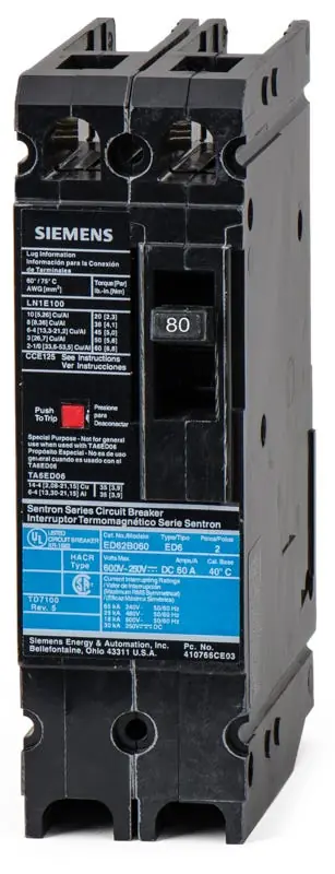 Siemens ED62B080 - 80A 2 Pole Molded Case Circuit Breaker Luxury