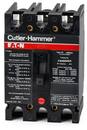 Eaton / Cutler-Hammer FS360040A - 40A 3 Pole Molded Case Circuit Breaker High Quality