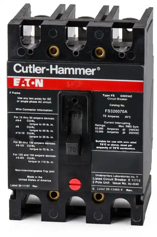 Professional Grade Eaton / Cutler-Hammer FS320070A - 70A 3 Pole Molded Case Circuit Breaker