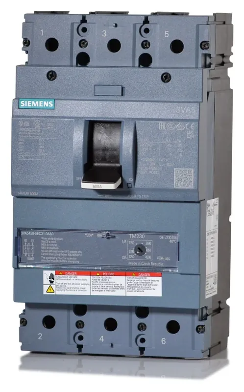 Crafted Siemens 3VA5450-5EC31-0AA0 - 500A 3 Pole Molded Case Circuit Breaker
