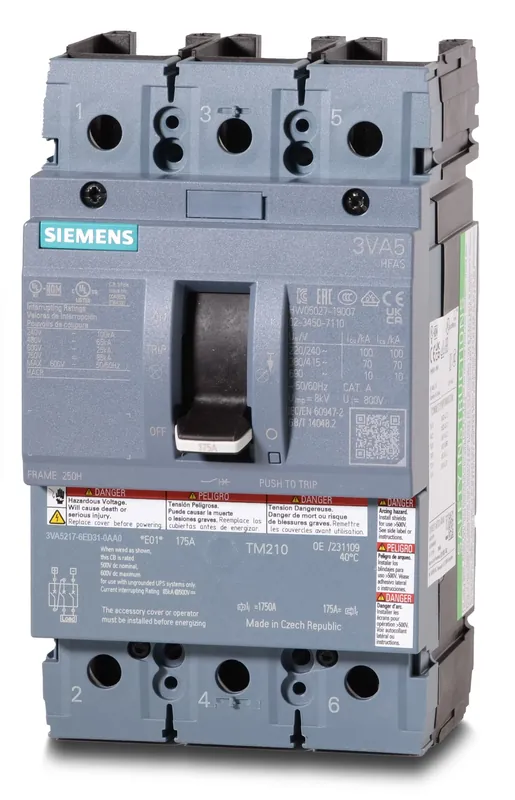 Siemens 3VA5217-6ED31-0AA0 - 175A 3 Pole Molded Case Circuit Breaker Limited Time