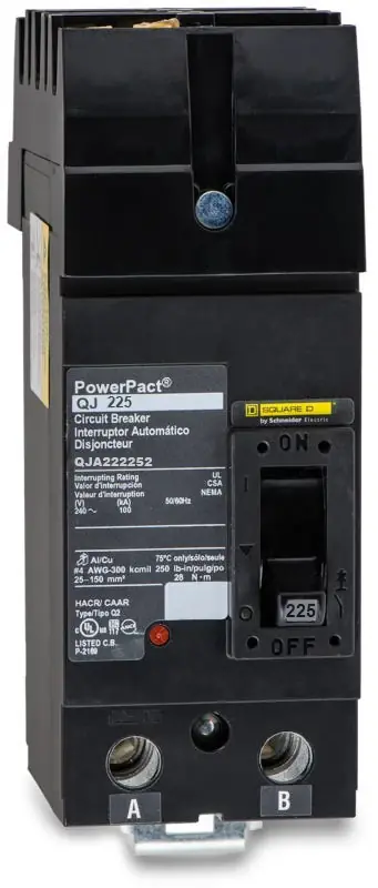 Factory Price Square D QJA222252 - 225A 2 Pole Molded Case Circuit Breaker