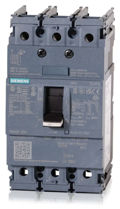 Siemens 3VA5145-6ED31-0AA0 - 45A 3 Pole Molded Case Circuit Breaker Weekend Sale