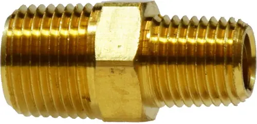 Hot Deal Midland Metal 28218 Reducing Hex Nipple, 1/8 in MNPTF x 1/16 in MNPTF, 1 in, Brass