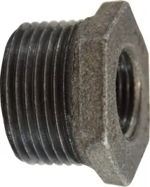 Midland Metal 65512 Reducer Hex Bushing, 1 in MPT x 1/2 in FPT, Iron, Black Time-Limited