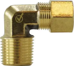 Crafted Midland Metal 18233BLF 90 deg Barstock Elbow, 3/8 in Compression x 1/4 in MIP, Brass