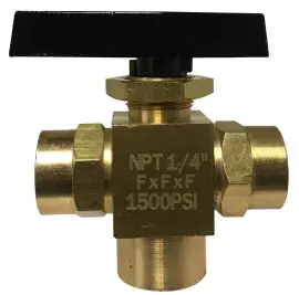 Same Day Shipping Midland Metal 46951 Instrumentation Ball Valve, 1/8 x 1/8 x 1/8 in Nominal, FPT x FPT x FPT, Brass Body