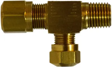 Genuine Midland Metal 38124 Run Tee, 3/8 in Tube OD x 1/4 in Male NPTF x 1/4 in Tube OD, Brass