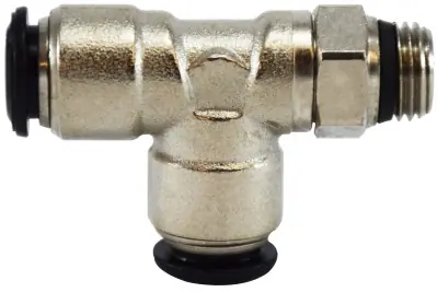 Best Choice Midland Metal 20720N Swivel Run Tee, 4 mm Push-In x 1/4 in MNPT Global x 4 mm Push-In, Brass, Nickel-Plated