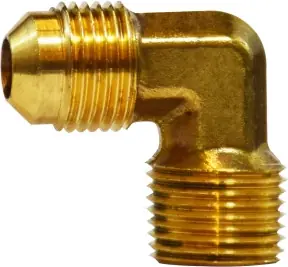 Midland Metal 10292 90 deg Elbow, 5/16 in Male Flared x 3/8 in Male NPTF, Brass Professional Grade