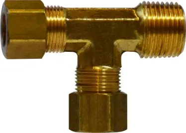 Midland Metal 18280 Run Tee, 3/8 in Tube OD x 3/8 in Male NPTF x 3/8 in Tube OD, Brass Brand New