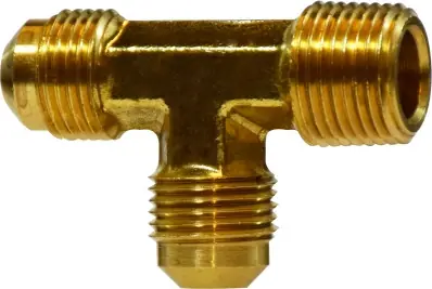 Buy Today Midland Metal 10351 Run Tee, 3/8 in SAE 45 deg Male Flared x 3/8 in Male NPTF x 3/8 in SAE 45 deg Male Flared