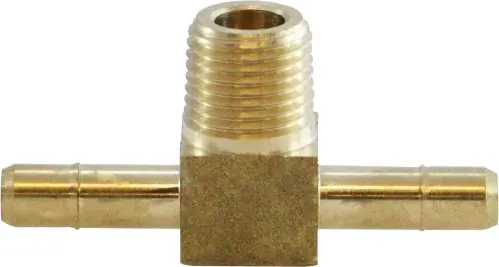 Trusted Brand Midland Metal 21195 Single Barb Branch Tee, 3/8 in Barbed x 3/8 in Barbed x 1/8 in MPT, Brass