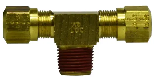 Midland Metal 38133 Branch Tee, 1/2 in Tube OD x 1/2 in Tube OD x 1/4 in Male NPTF, Brass Crafted