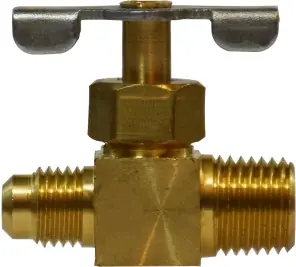 Midland Metal 46028 Needle Valve, 1/4 x 1/8 in Nominal, Male Flared x MPT, 150 psi Pressure, Brass Body While Supplies Last