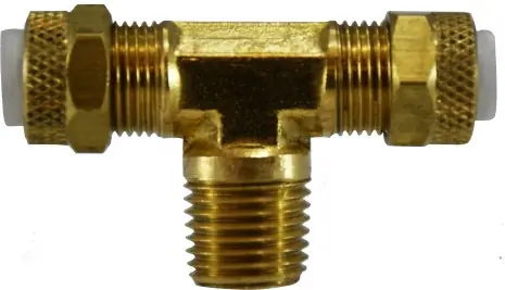 Midland Metal Poly-Flo 20320 Branch Tee, 1/4 in Tube OD x 1/4 in Tube OD x 1/4 in MNPTF, Brass Final Sale