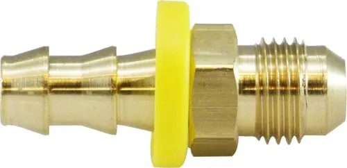 Shop Now Midland Metal 32901 Adapter, 1/4 in Push-On Hose Barbed x 5/16 in 37 deg Male JIC Flared, Brass