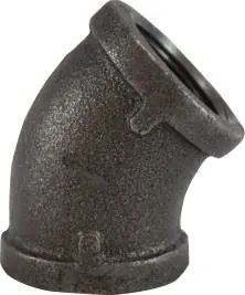 Midland Metal 65194 45 deg Elbow, 8 in FPT x 8 in FPT, Iron, Black, 150 lb Premium