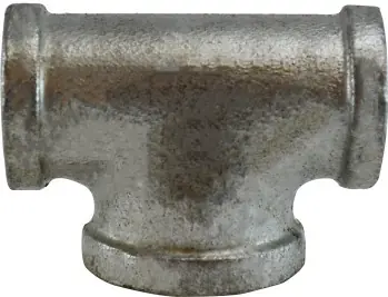 Professional Grade Midland Metal 64289 Bullhead Tee, 3/4 in FPT x 3/4 in FPT x 1 in FPT, Iron, Galvanized, 150 lb