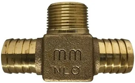 Certified Midland Metal 973970LF Branch Tee, 1 in Hose Barbed x 1 in Hose Barbed x 3/4 in MIP, Brass