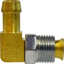 Buy Direct Midland Metal 38869 90 deg Swivel Elbow, 3/8 in Hose Barbed x 5/16 in Male Inverted Flared, Brass