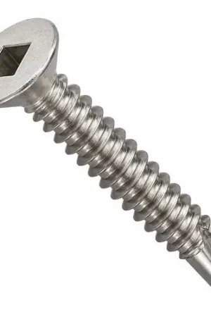 While Supplies Last 1/4"-14 x 1 1/2" Self-Drilling Screws, Square Drive Flat Head, 3 Point BSD, 410 Stainless Steel, Full Thread, Hardened, Qty 300