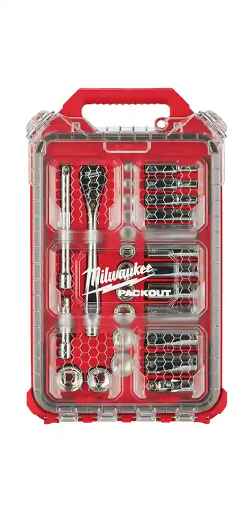 Milwaukee Tool 48-22-9481 3/8 Drive 28pc Ratchet & Socket Set with PACKOUT Low-Profile Compact Organizer - SAE Markdown