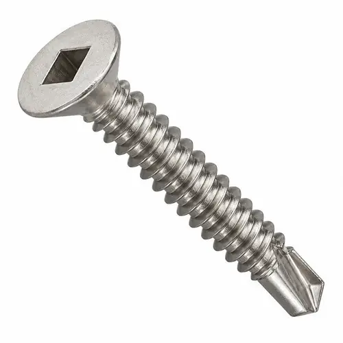 Fresh Stock 12-14 x 4" Self-Drilling Screws, Square Drive Flat Head, 3 Point BSD, 410 Stainless Steel, Full Thread, Hardened, Qty 100