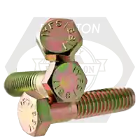 Premium 7/8"-9 x 3 1/4" Hex Cap Screws, Grade 5, Zinc-Yellow Cr+6, Partial Thread, Coarse (UNC), Medium Carbon Steel, Qty 15