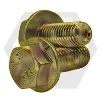 M8-1.25 x 25 mm Hex Flange Bolts, Non-Serrated, Metric Class 8.8, Zinc-Yellow Cr+6, Full Thread, Coarse (UNC), DIN 6921, Qty 100 Premium