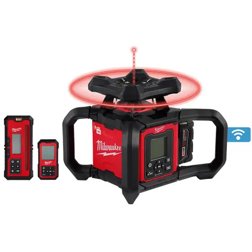 Milwaukee Tool 3704-21 M18 Red Exterior Dual Slope Rotary Laser Level Kit w/ Receiver & Remote Free Returns