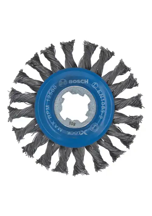 Crafted Bosch WBX428 4-1/2 In. Wheel Dia. X-LOCK Arbor Carbon Steel Full Cable Knotted Wire Wheel